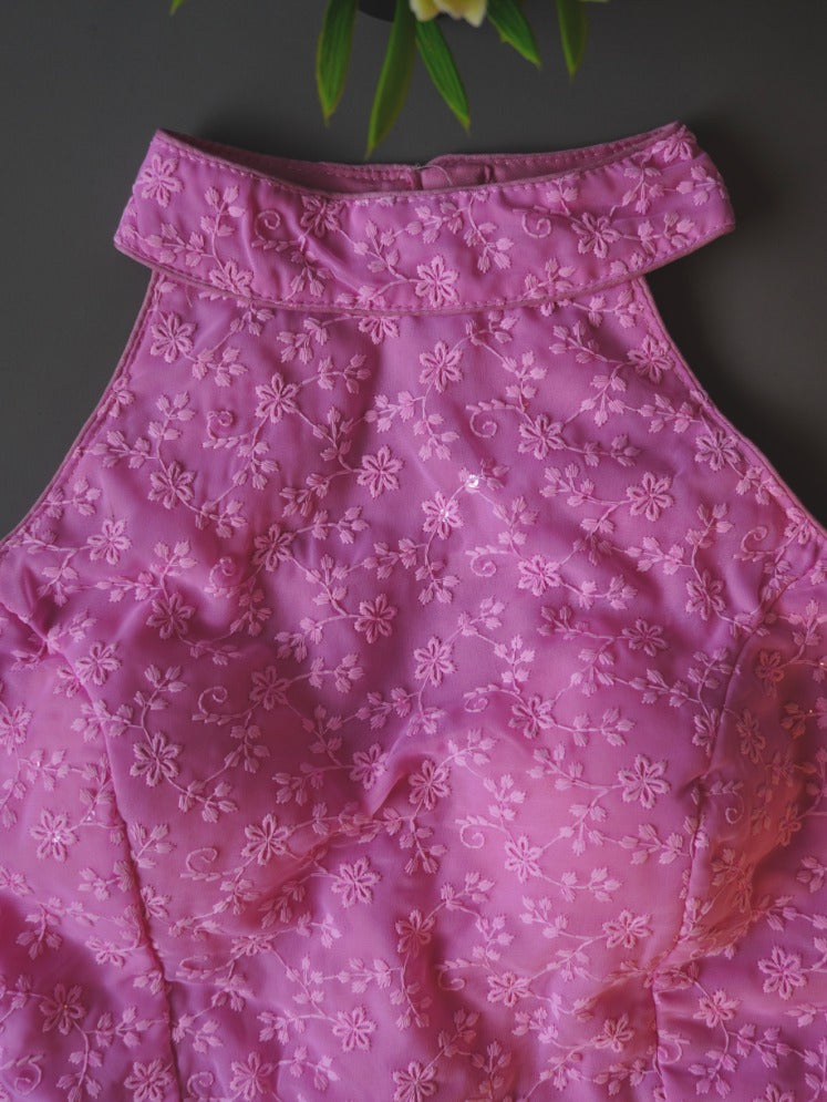 Chicken Karigari Work PINK - Beautiful HALTER neck Crop Top
