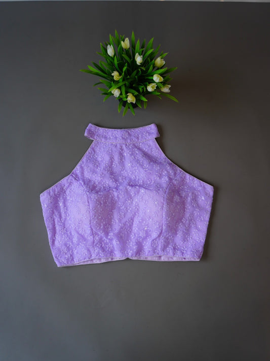 Chicken Karigari Work Lavender - HALTER neck Crop Top