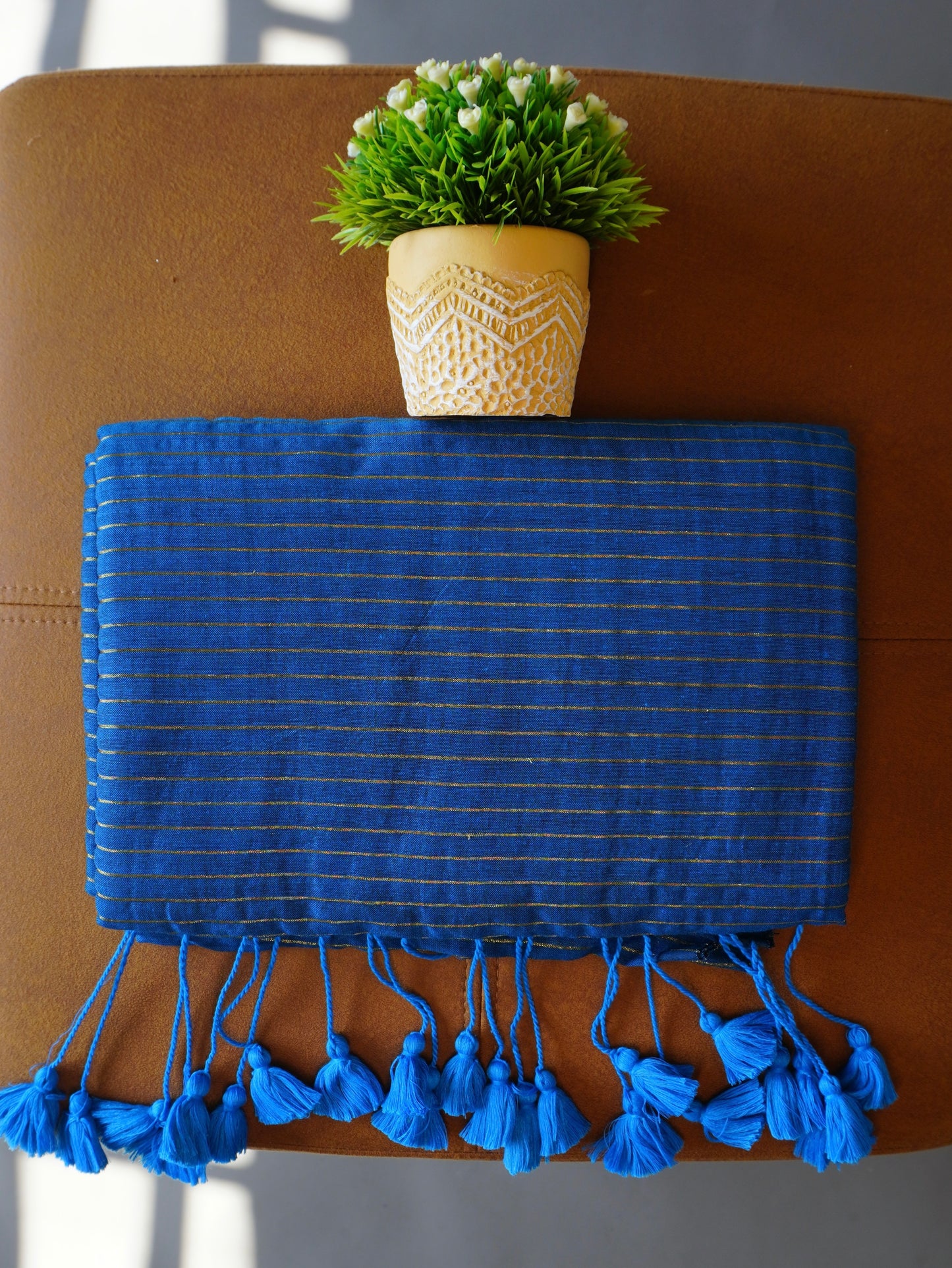 Striped Saree - BLUE with GOLDEN stripe