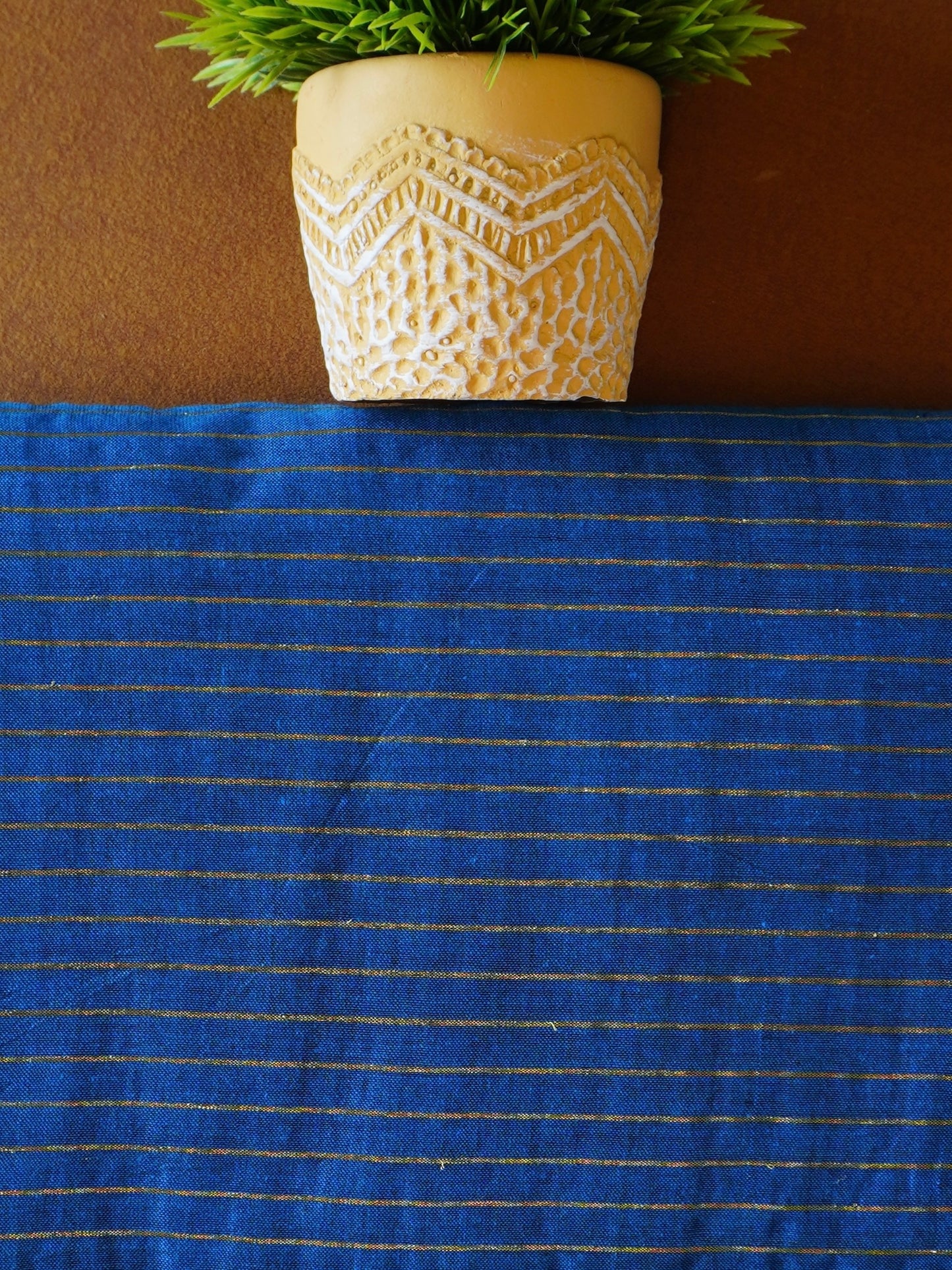 Striped Saree - BLUE with GOLDEN stripe