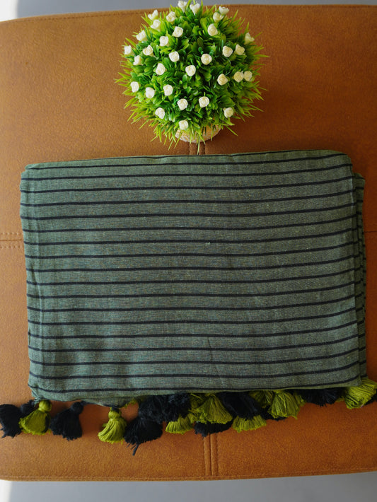 Striped Saree - GREEN with BLACK strips